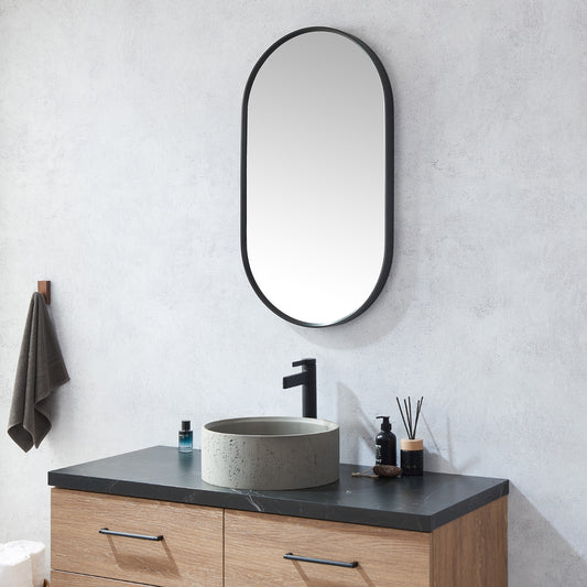 Vinnova, Miajadas 20 in. W x 36 in. H Oval Metal Wall Mirror in Brushed Black