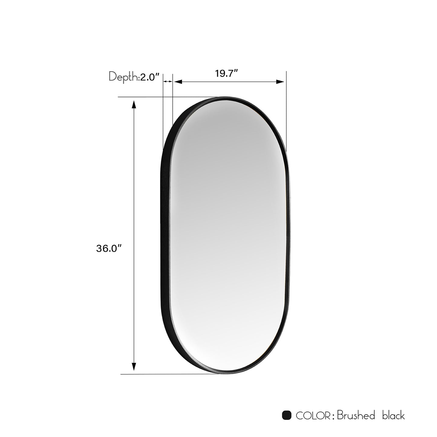 Vinnova, Miajadas 20 in. W x 36 in. H Oval Metal Wall Mirror in Brushed Black