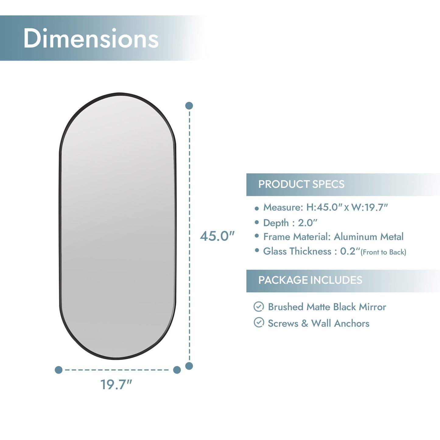 Vinnova, Miajadas 19.7 in. W x 45 in. H Oval Aluminum Framed Wall Mount Bathroom Vanity Mirror in Brushed Black
