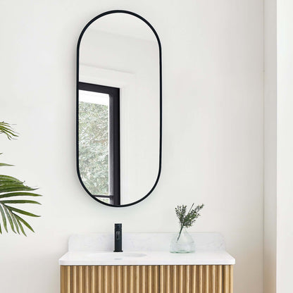 Vinnova, Miajadas 19.7 in. W x 45 in. H Oval Aluminum Framed Wall Mount Bathroom Vanity Mirror in Brushed Black