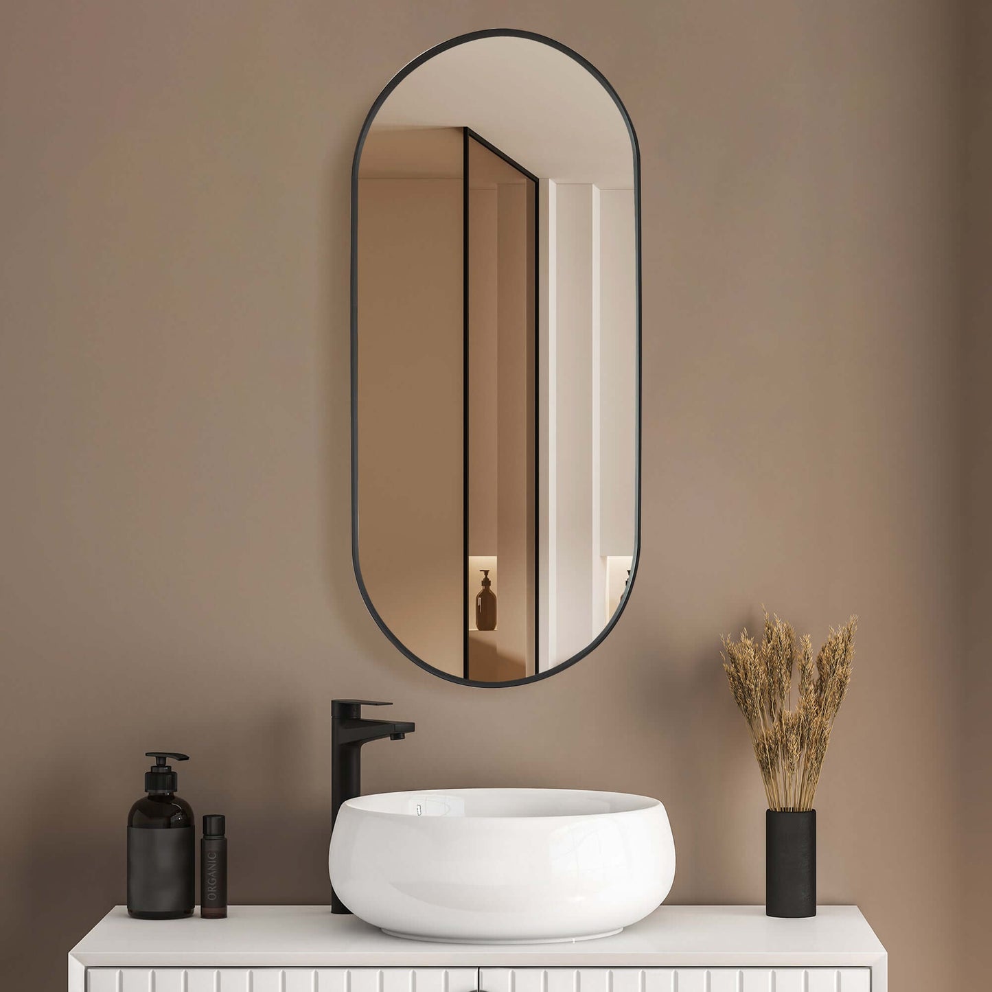 Vinnova, Miajadas 19.7 in. W x 45 in. H Oval Aluminum Framed Wall Mount Bathroom Vanity Mirror in Brushed Black