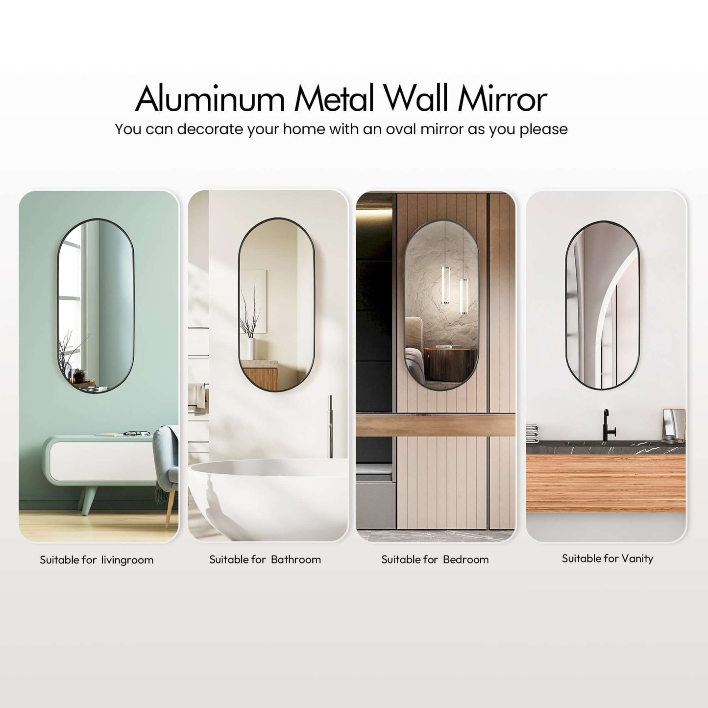 Vinnova, Miajadas 19.7 in. W x 45 in. H Oval Aluminum Framed Wall Mount Bathroom Vanity Mirror in Brushed Black