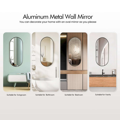 Vinnova, Miajadas 19.7 in. W x 45 in. H Oval Aluminum Framed Wall Mount Bathroom Vanity Mirror in Brushed Black