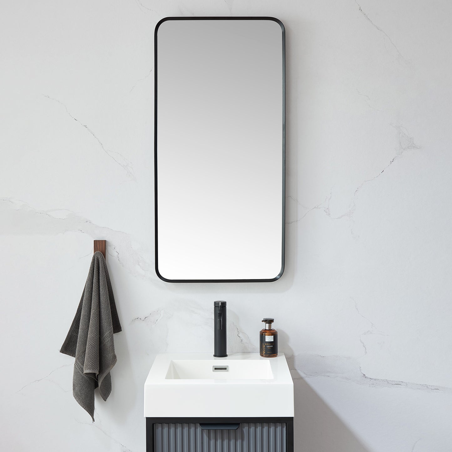 Vinnova, Mutriku 18 in. W x 36 in. H Rectangle Metal Wall Mirror in Brushed Black