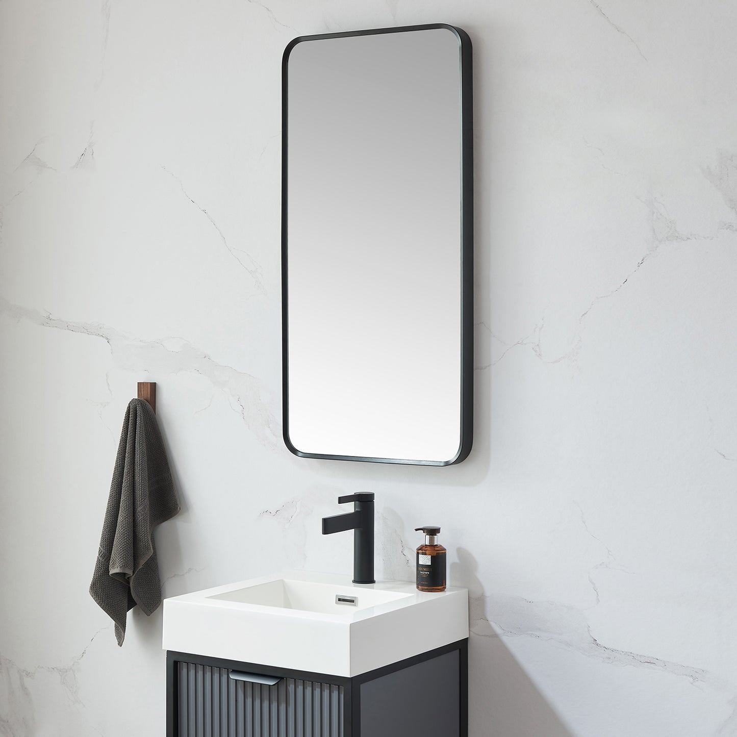 Vinnova, Mutriku 18 in. W x 36 in. H Rectangle Metal Wall Mirror in Brushed Black