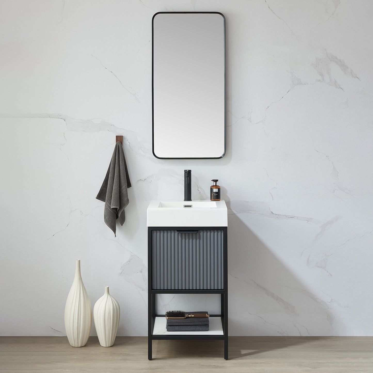 Vinnova, Mutriku 18 in. W x 36 in. H Rectangle Metal Wall Mirror in Brushed Black