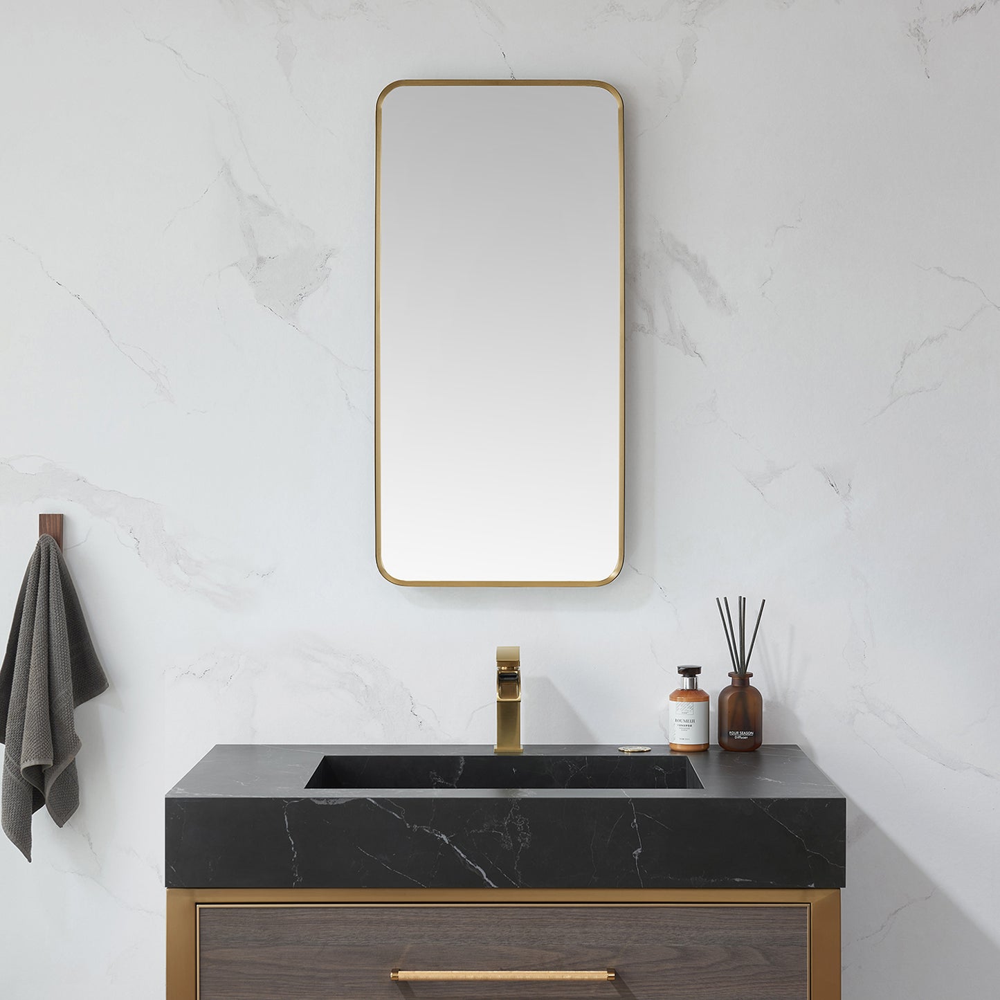 Vinnova, Mutriku 18 in. W x 36 in. H Rectangle Metal Wall Mirror in Brushed Gold