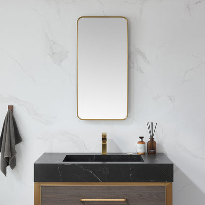 Vinnova, Mutriku 18 in. W x 36 in. H Rectangle Metal Wall Mirror in Brushed Gold