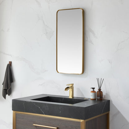 Vinnova, Mutriku 18 in. W x 36 in. H Rectangle Metal Wall Mirror in Brushed Gold