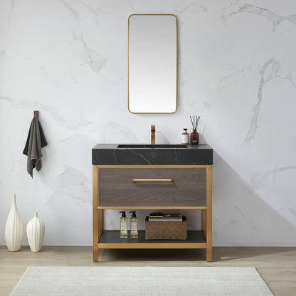 Vinnova, Mutriku 18 in. W x 36 in. H Rectangle Metal Wall Mirror in Brushed Gold