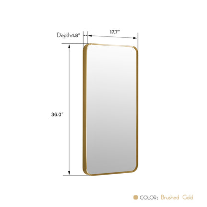 Vinnova, Mutriku 18 in. W x 36 in. H Rectangle Metal Wall Mirror in Brushed Gold