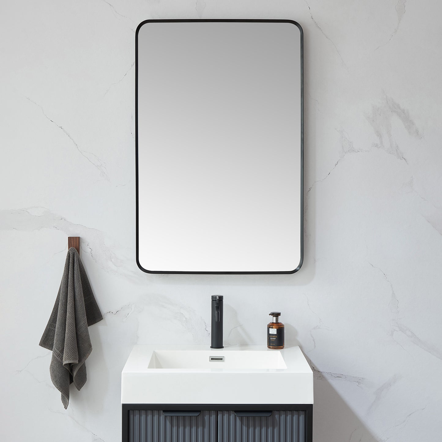 Vinnova, Mutriku 24 in. W x 36 in. H Rectangle Metal Wall Mirror in Brushed Black
