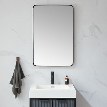 Vinnova, Mutriku 24 in. W x 36 in. H Rectangle Metal Wall Mirror in Brushed Black