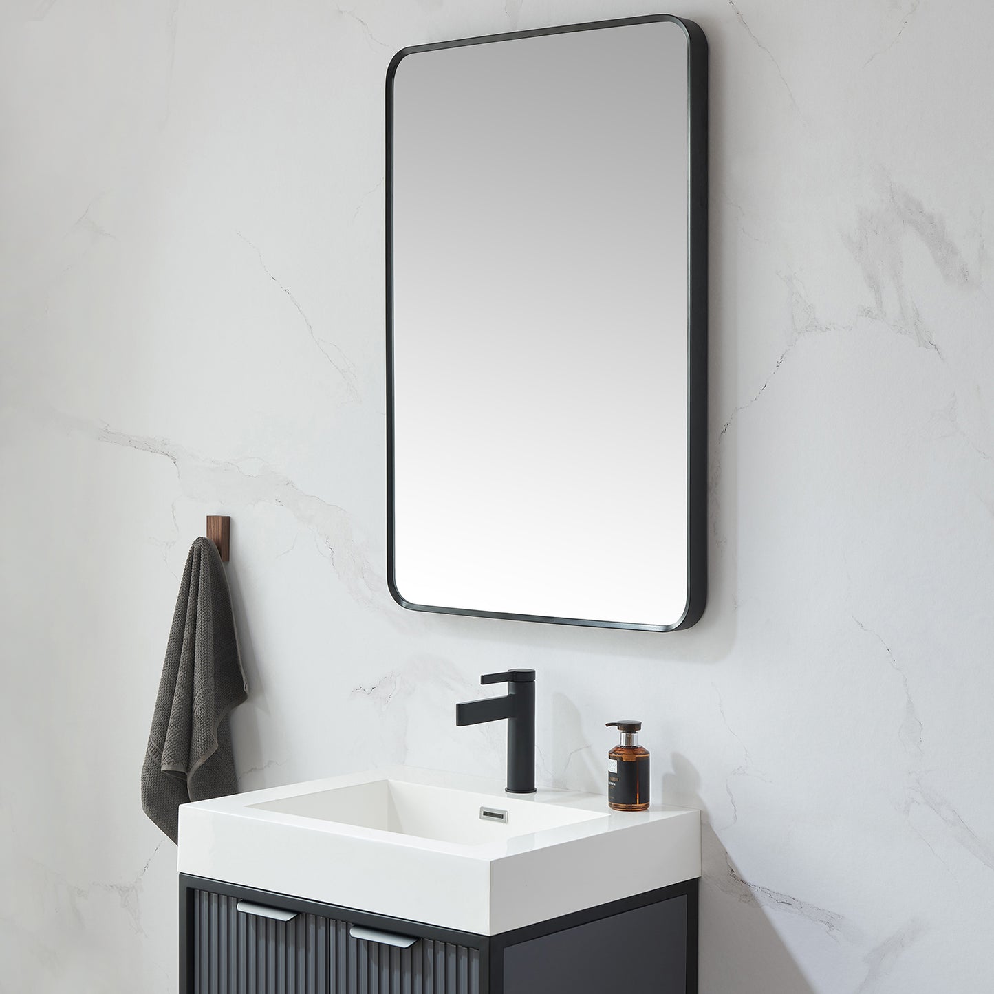 Vinnova, Mutriku 24 in. W x 36 in. H Rectangle Metal Wall Mirror in Brushed Black