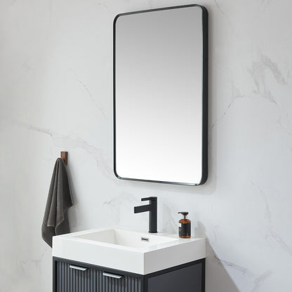 Vinnova, Mutriku 24 in. W x 36 in. H Rectangle Metal Wall Mirror in Brushed Black