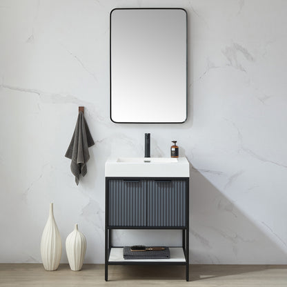 Vinnova, Mutriku 24 in. W x 36 in. H Rectangle Metal Wall Mirror in Brushed Black