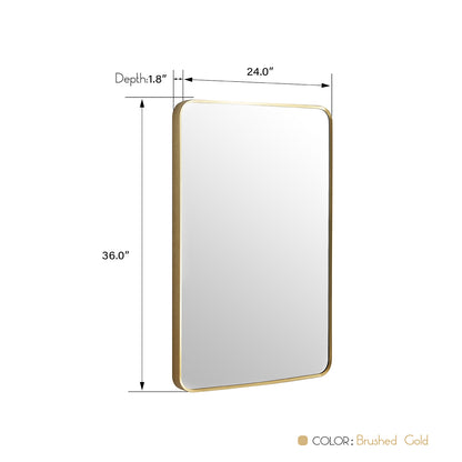 Vinnova, Mutriku 24 in. W x 36 in. H Rectangle Metal Wall Mirror in Brushed Gold