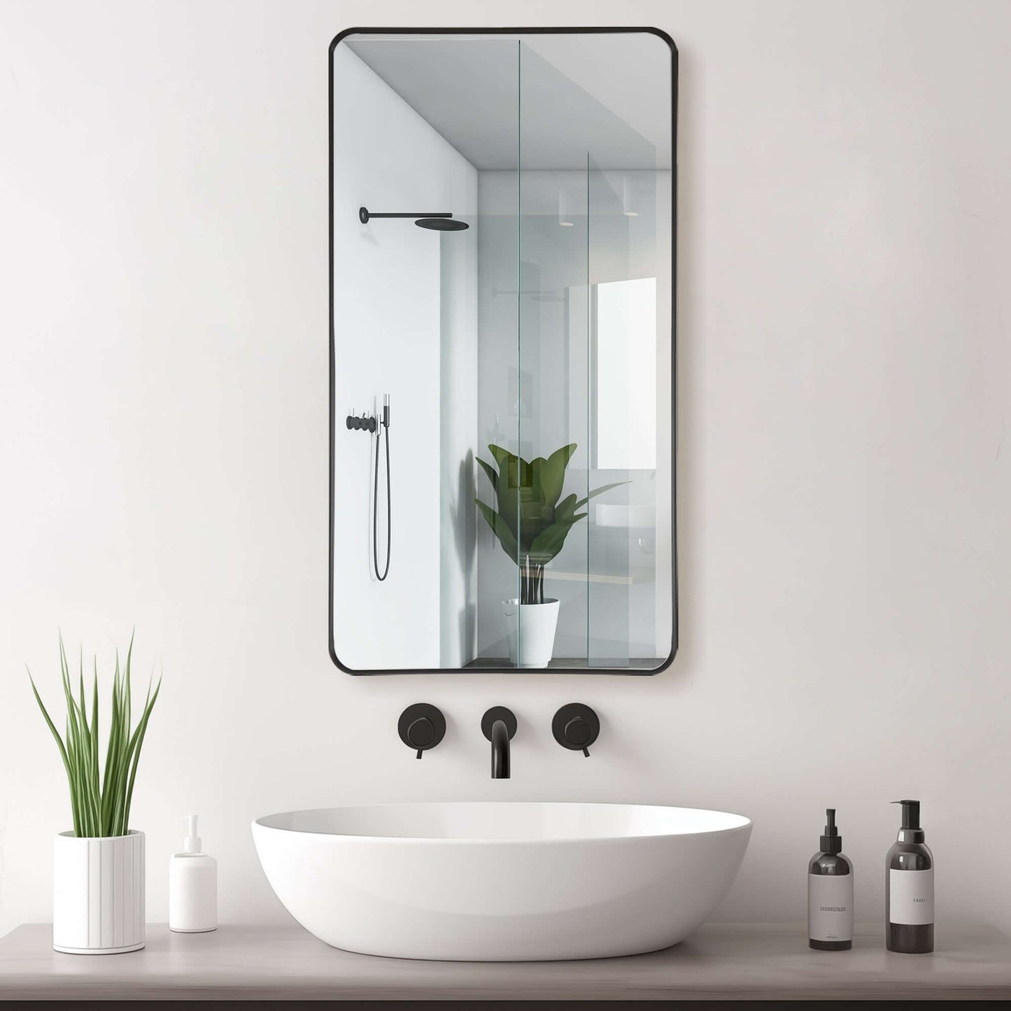 Vinnova, Mutriku 24 in. W x 45 in. H Rectangle Aluminum Framed Wall Mount Bathroom Vanity Mirror in Brushed Black