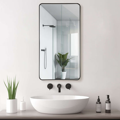 Vinnova, Mutriku 24 in. W x 45 in. H Rectangle Aluminum Framed Wall Mount Bathroom Vanity Mirror in Brushed Black