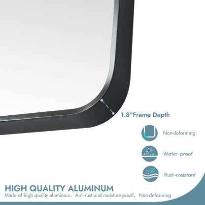 Vinnova, Mutriku 24 in. W x 45 in. H Rectangle Aluminum Framed Wall Mount Bathroom Vanity Mirror in Brushed Black