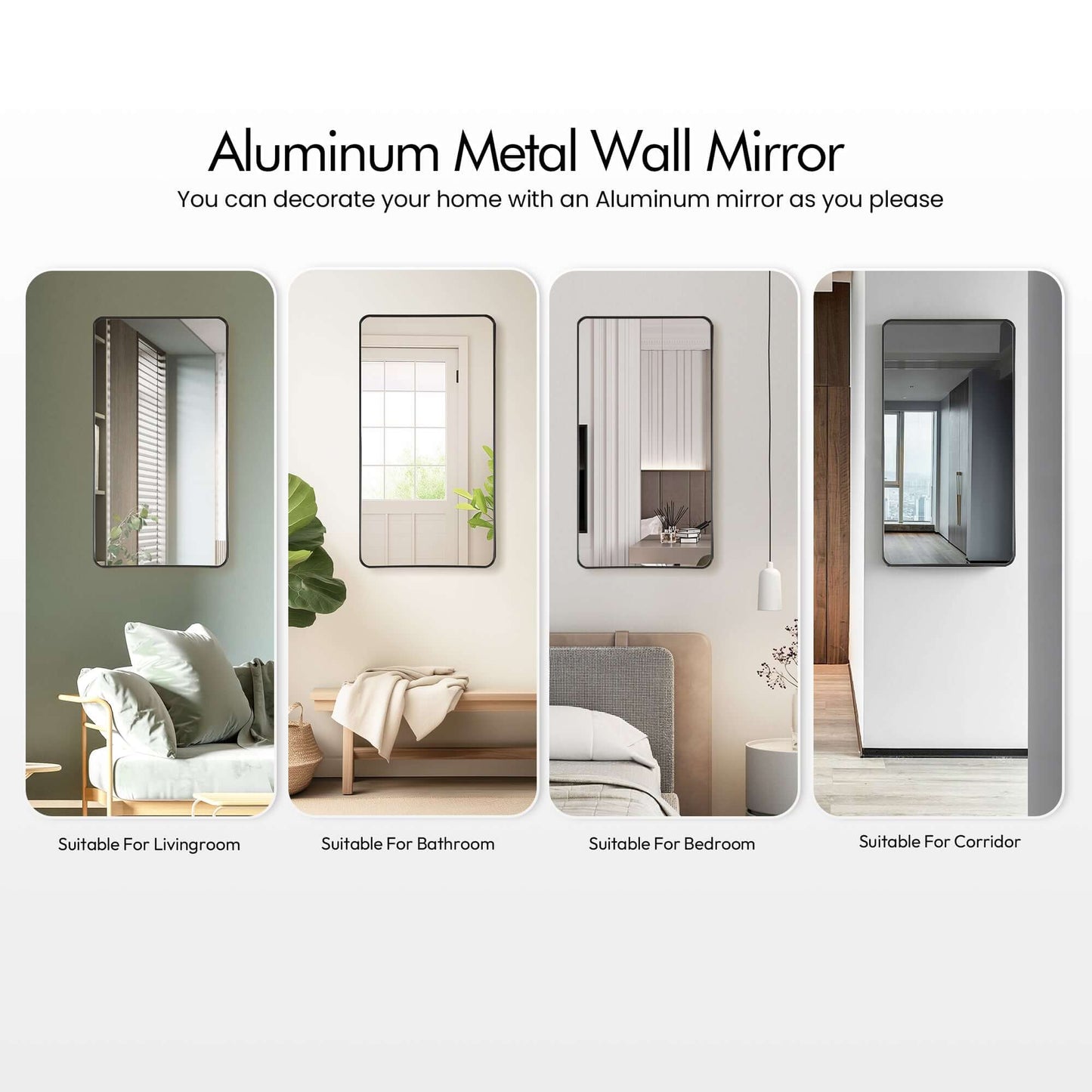 Vinnova, Mutriku 24 in. W x 45 in. H Rectangle Aluminum Framed Wall Mount Bathroom Vanity Mirror in Brushed Black