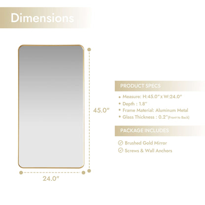 Vinnova, Mutriku 24 in. W x 45 in. H Rectangle Aluminum Framed Wall Mount Bathroom Vanity Mirror in Brushed Gold