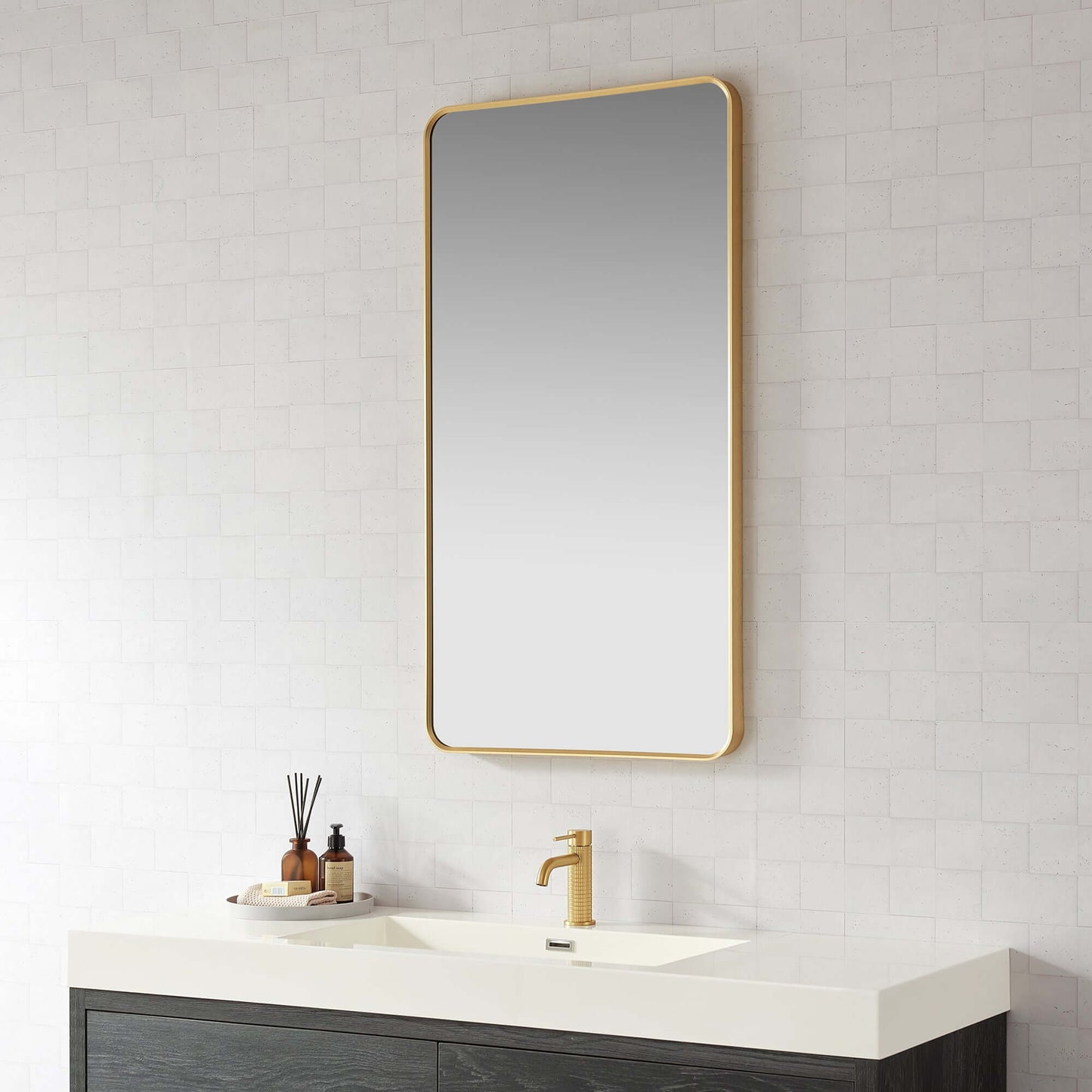 Vinnova, Mutriku 24 in. W x 45 in. H Rectangle Aluminum Framed Wall Mount Bathroom Vanity Mirror in Brushed Gold