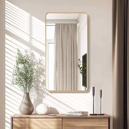 Vinnova, Mutriku 24 in. W x 45 in. H Rectangle Aluminum Framed Wall Mount Bathroom Vanity Mirror in Brushed Gold