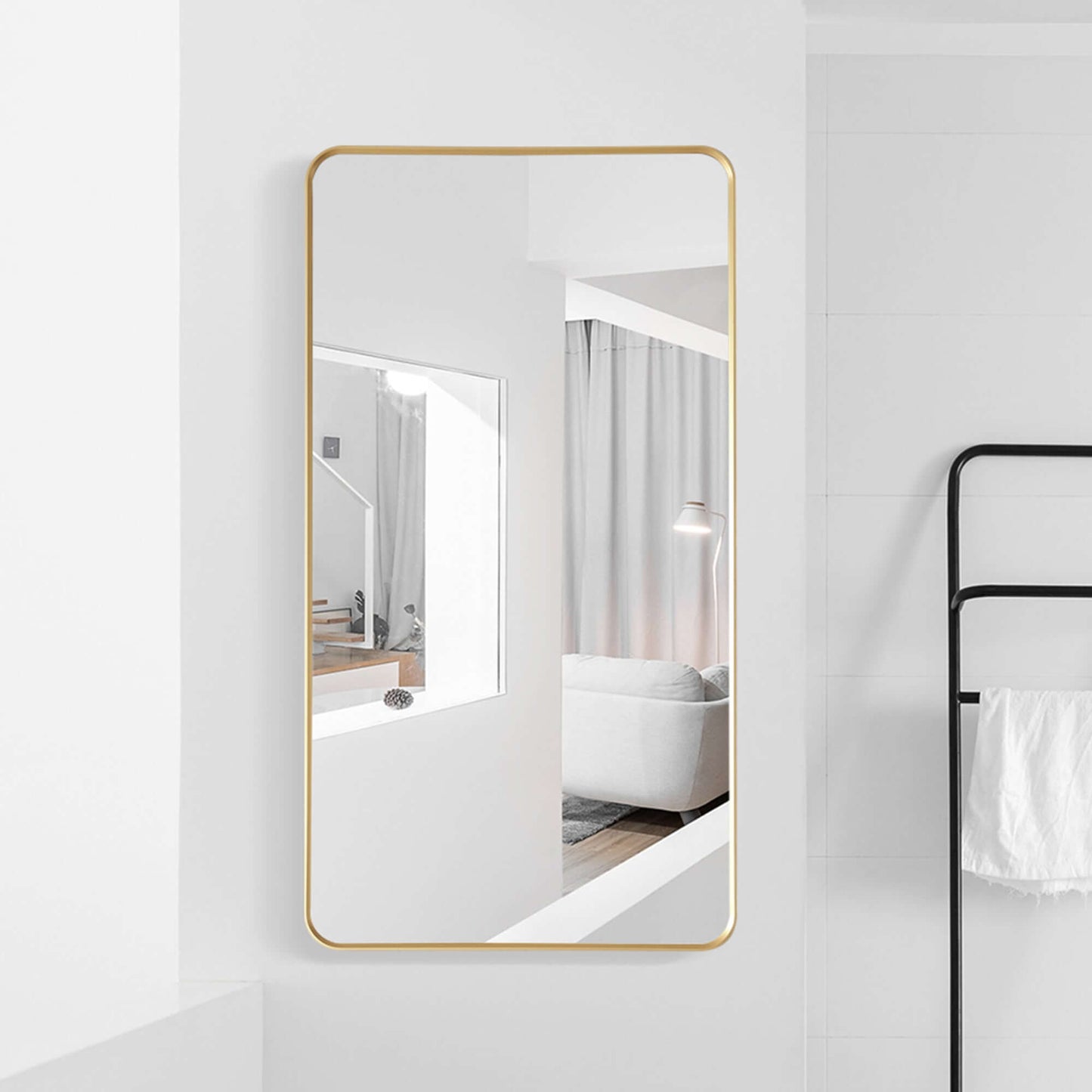 Vinnova, Mutriku 24 in. W x 45 in. H Rectangle Aluminum Framed Wall Mount Bathroom Vanity Mirror in Brushed Gold