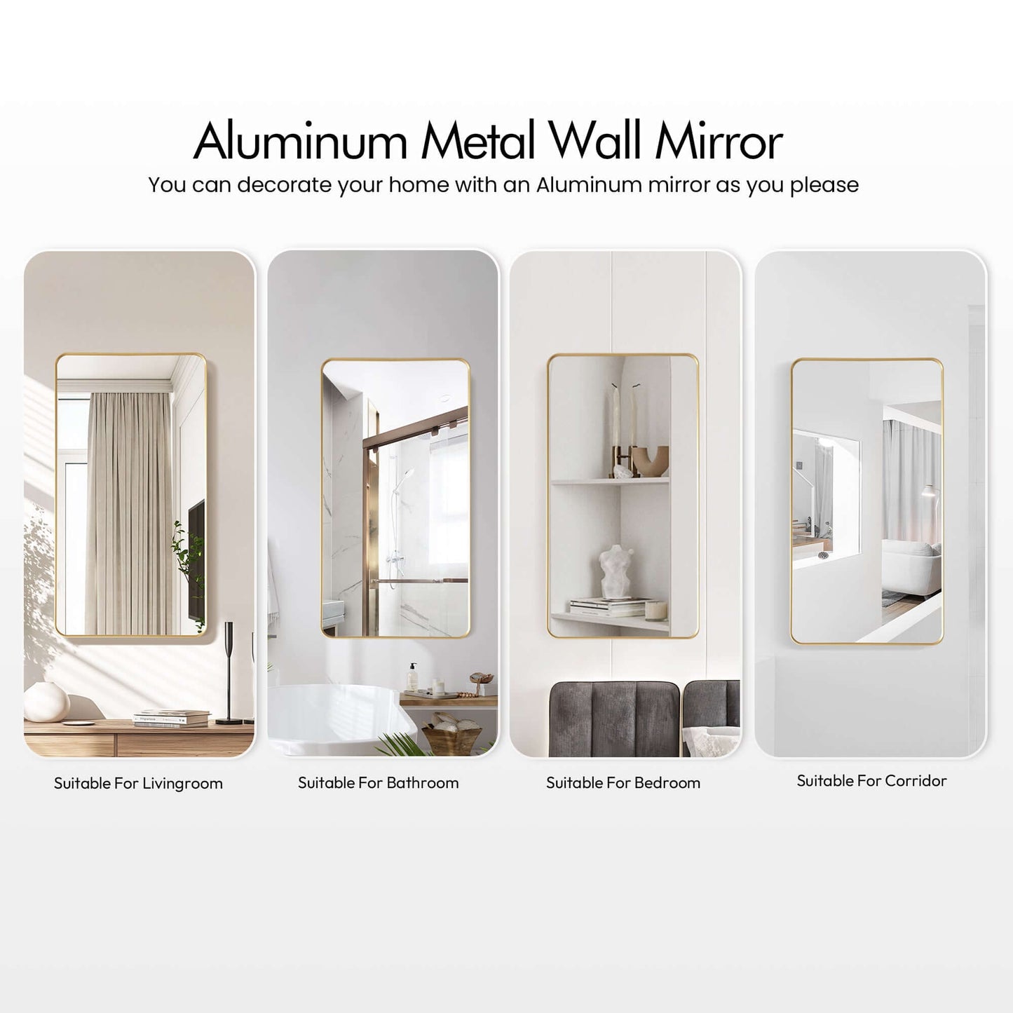Vinnova, Mutriku 24 in. W x 45 in. H Rectangle Aluminum Framed Wall Mount Bathroom Vanity Mirror in Brushed Gold