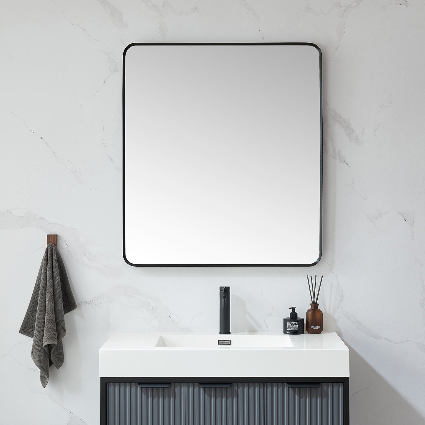 Vinnova, Mutriku 32 in. W x 36 in. H Rectangle Metal Wall Mirror in Brushed Black
