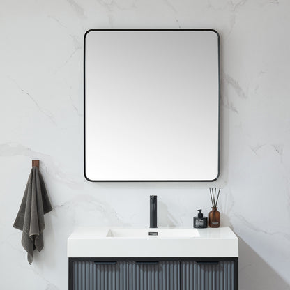 Vinnova, Mutriku 32 in. W x 36 in. H Rectangle Metal Wall Mirror in Brushed Black