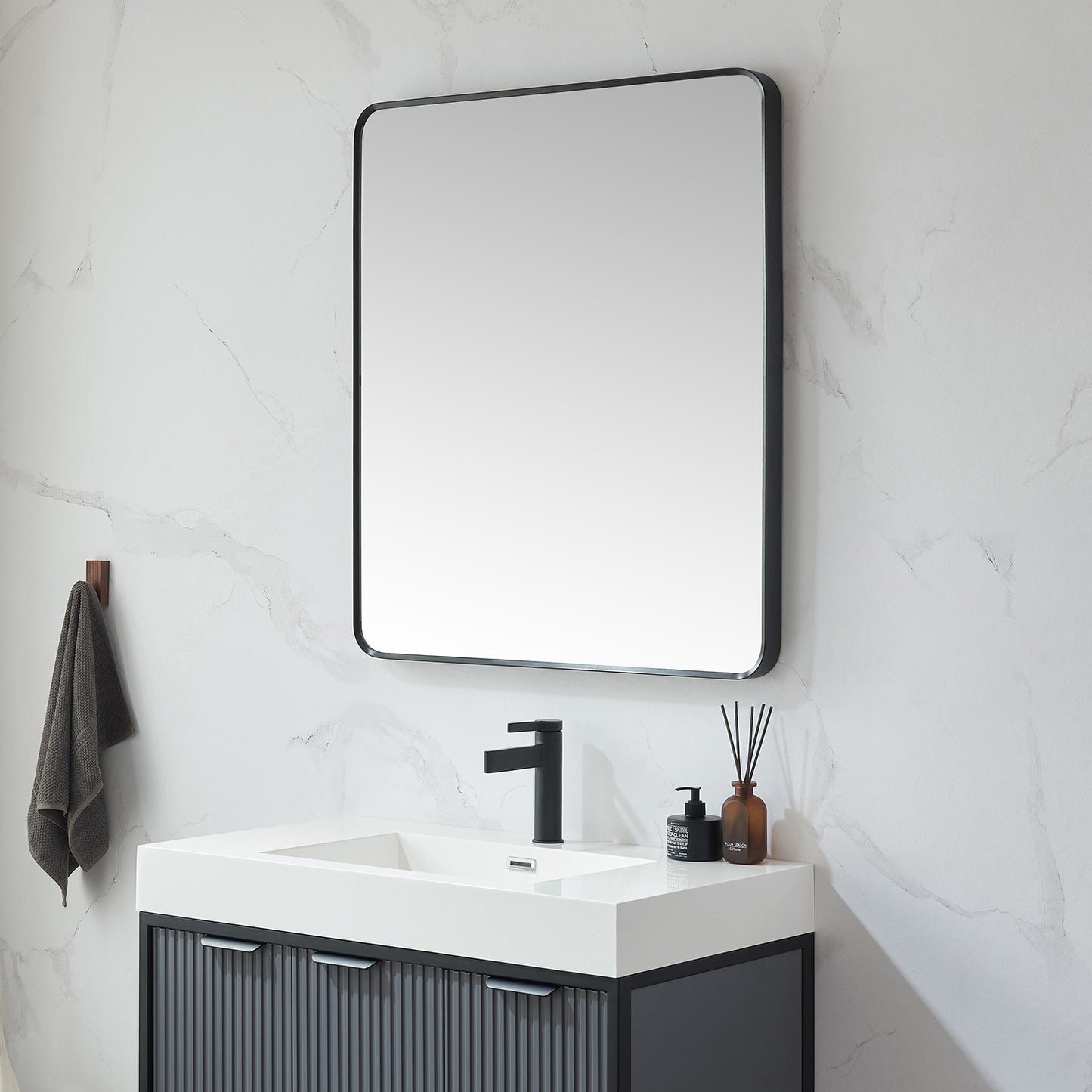 Vinnova, Mutriku 32 in. W x 36 in. H Rectangle Metal Wall Mirror in Brushed Black