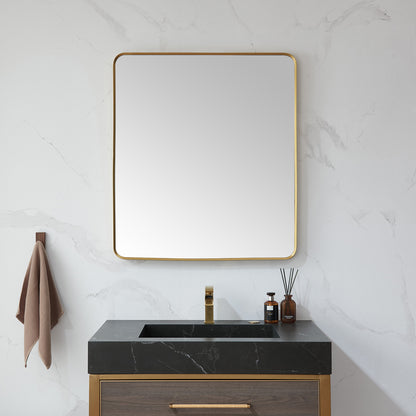 Vinnova, Mutriku 32 in. W x 36 in. H Rectangle Metal Wall Mirror in Brushed Gold
