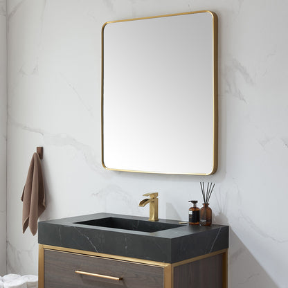 Vinnova, Mutriku 32 in. W x 36 in. H Rectangle Metal Wall Mirror in Brushed Gold