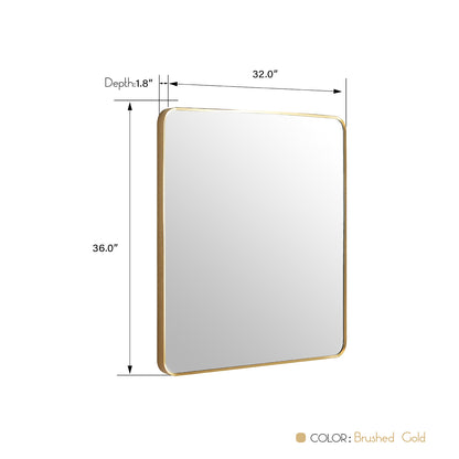 Vinnova, Mutriku 32 in. W x 36 in. H Rectangle Metal Wall Mirror in Brushed Gold