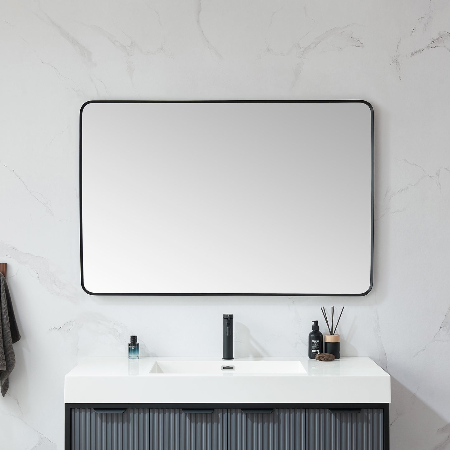 Vinnova, Mutriku 48 in. W x 32 in. H Rectangle Metal Wall Mirror in Brushed Black
