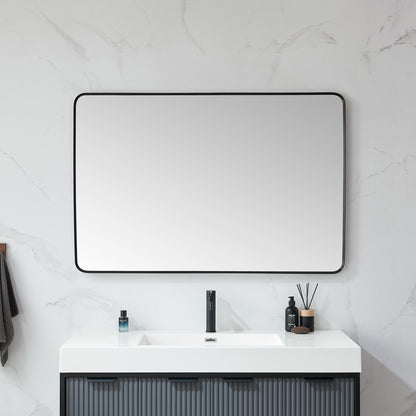 Vinnova, Mutriku 48 in. W x 32 in. H Rectangle Metal Wall Mirror in Brushed Black