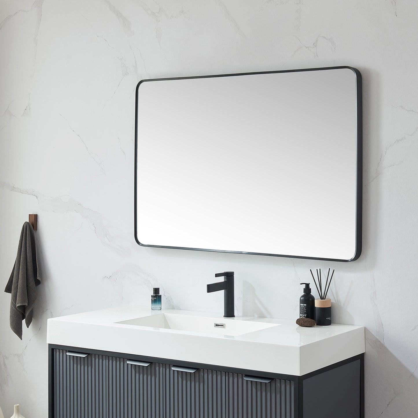 Vinnova, Mutriku 48 in. W x 32 in. H Rectangle Metal Wall Mirror in Brushed Black