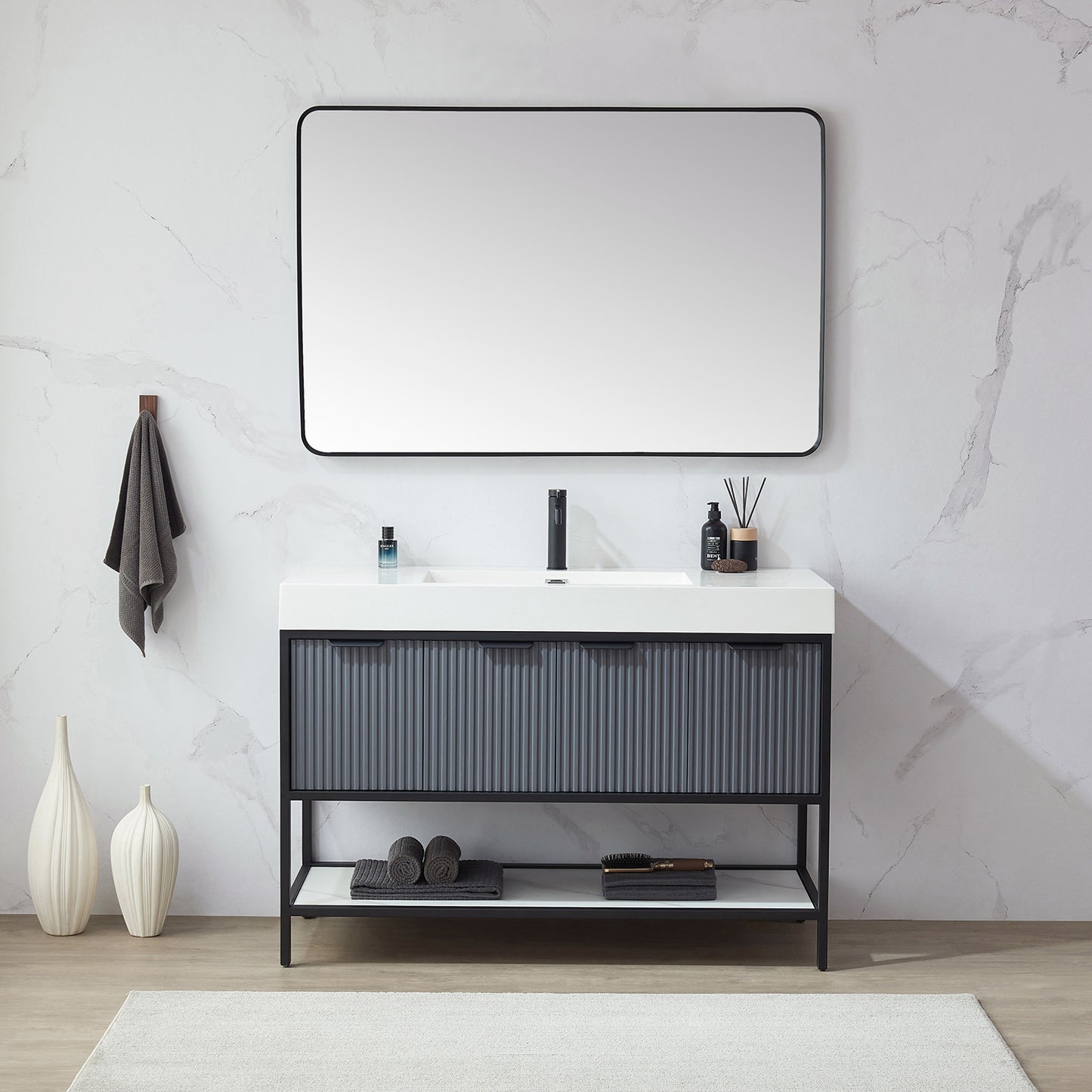 Vinnova, Mutriku 48 in. W x 32 in. H Rectangle Metal Wall Mirror in Brushed Black