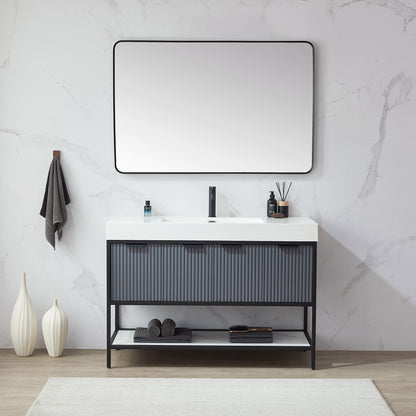 Vinnova, Mutriku 48 in. W x 32 in. H Rectangle Metal Wall Mirror in Brushed Black