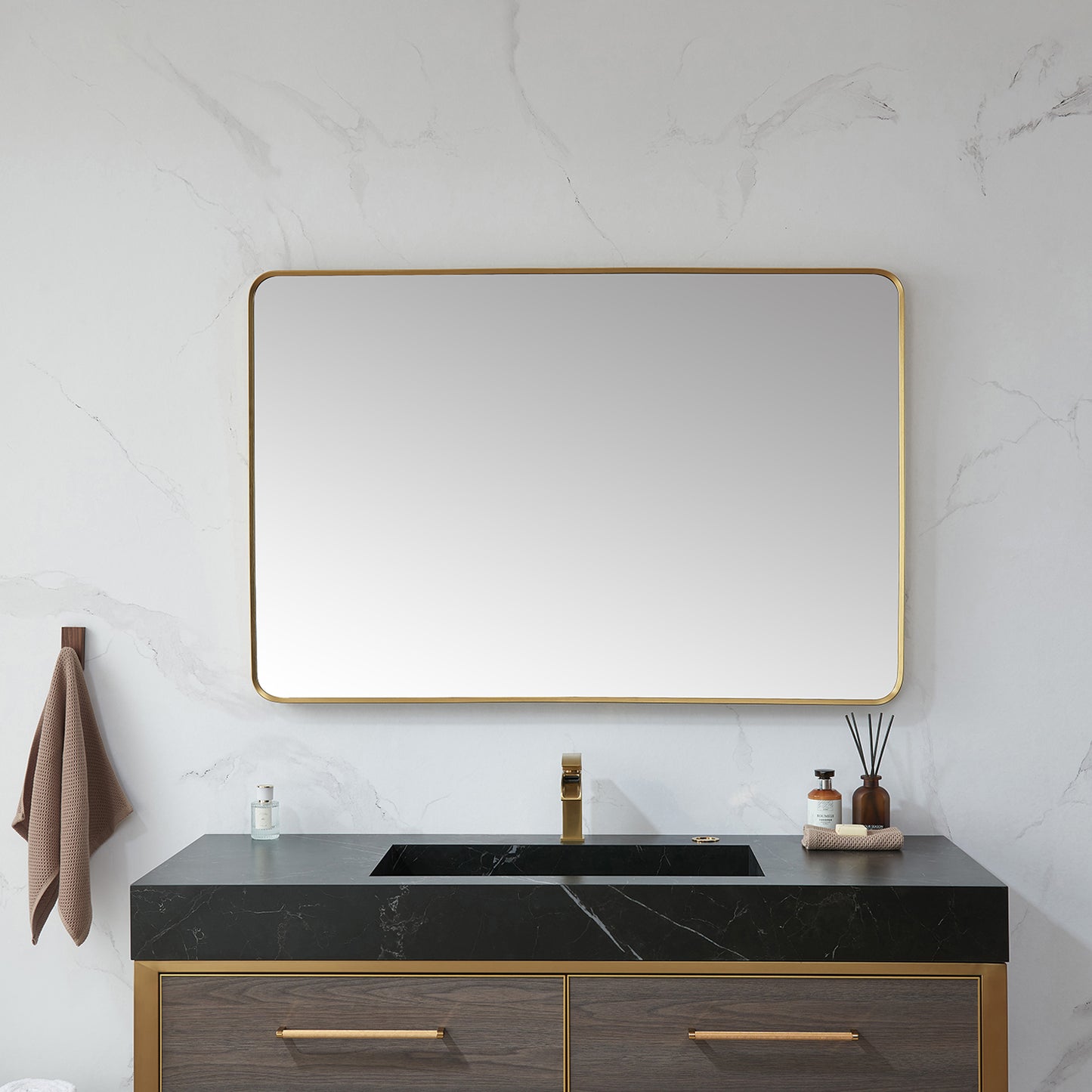Vinnova, Mutriku 48 in. W x 32 in. H Rectangle Metal Wall Mirror in Brushed Gold