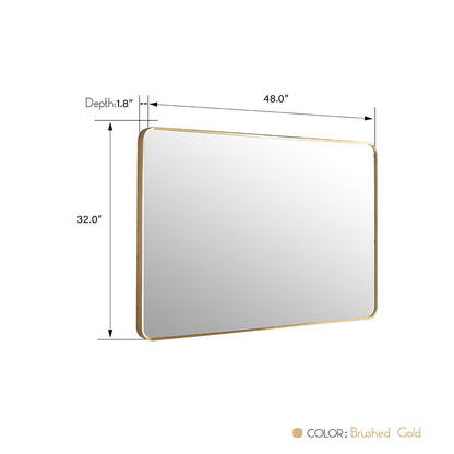 Vinnova, Mutriku 48 in. W x 32 in. H Rectangle Metal Wall Mirror in Brushed Gold