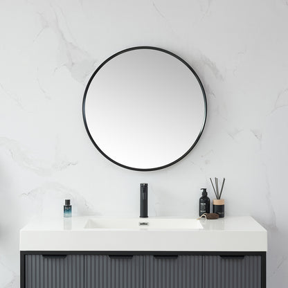 Vinnova, Cascante 28 in. W x 28 in. H Round Metal Wall Mirror in Brushed Black