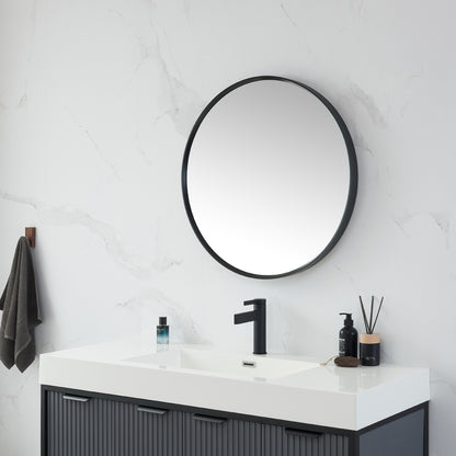 Vinnova, Cascante 28 in. W x 28 in. H Round Metal Wall Mirror in Brushed Black