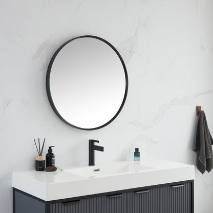 Vinnova, Cascante 28 in. W x 28 in. H Round Metal Wall Mirror in Brushed Black