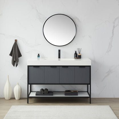 Vinnova, Cascante 28 in. W x 28 in. H Round Metal Wall Mirror in Brushed Black