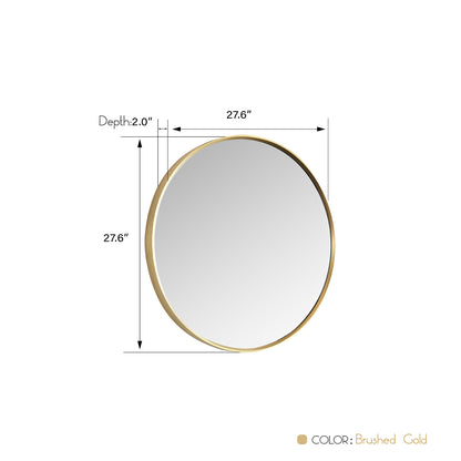 Vinnova, Cascante 28 in. W x 28 in. H Round Metal Wall Mirror in Brushed Gold