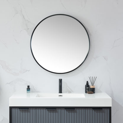 Vinnova, Cascante 32 in. W x 32 in. H Round Metal Wall Mirror in Brushed Black