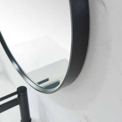 Vinnova, Cascante 32 in. W x 32 in. H Round Metal Wall Mirror in Brushed Black